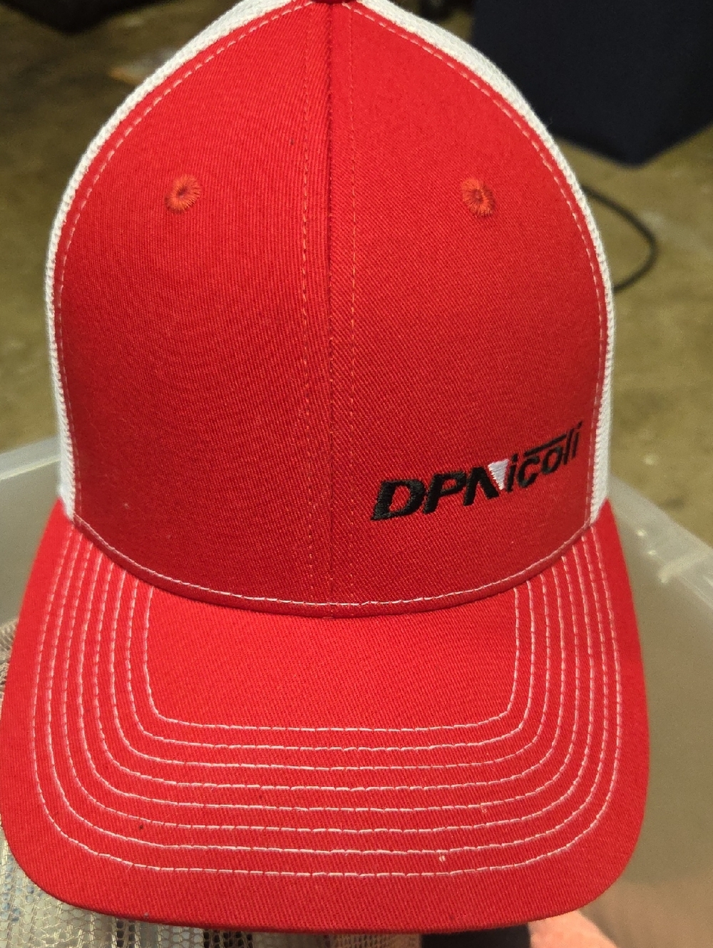 Source Unknown Red and White DPN Golf Trucker Hat